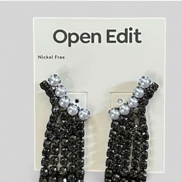 Open Edit- Faux Pearl & Crystal Fringe Drop Earrings-NWT - Picture 3 of 5